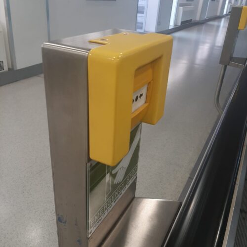 Emergency stop button shroud Emergency stop button shroud
